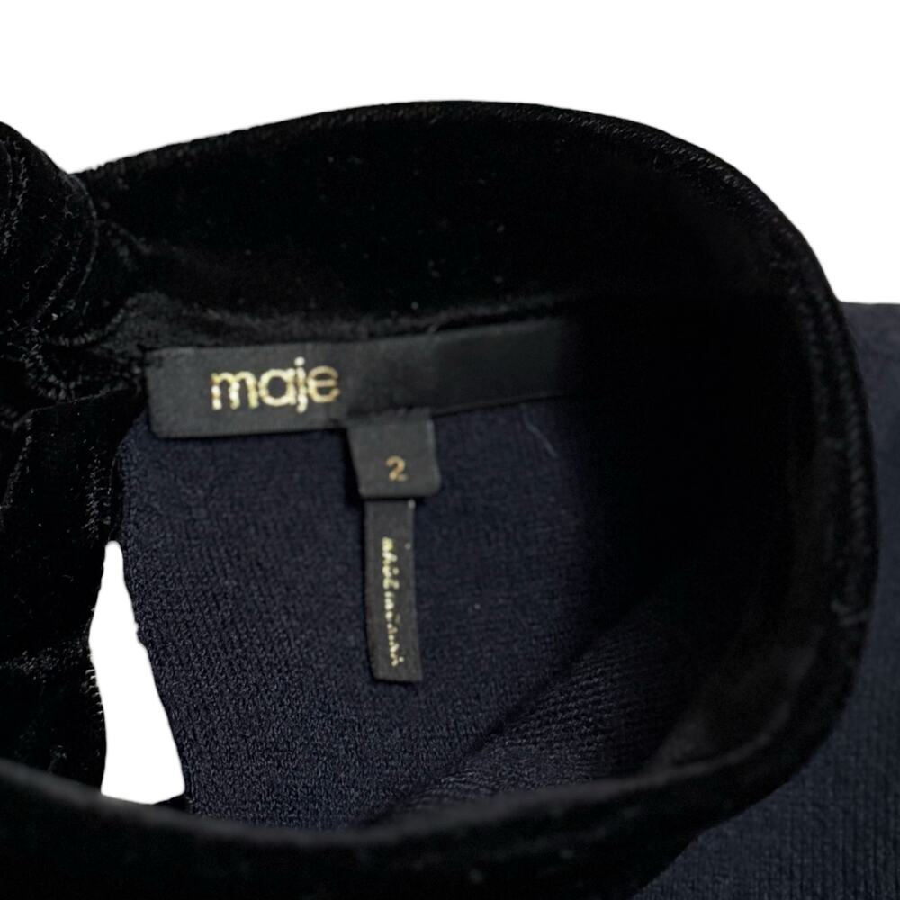 Maje Velvet Stripe Meline Knit Crop Top Open Back Navy Blue Size 2 / Medium - Picture 4 of 10